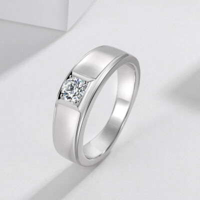 MJZ049 mới đơn giản nạm kim cương chắc chắn nhẫn nam nhỏ 30 điểm giả nhẫn kim cương đồng trắng trang sức nam