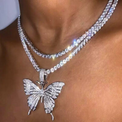 Vòng cổ bướm bán chạy nhất xuyên biên giới đầy kim cương Chuỗi móng vuốt một lớp Trang sức châu Âu và Mỹ Chuỗi xương đòn rhinestone đơn giản và linh hoạt