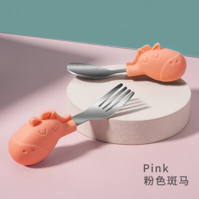316 trẻ em thìa nĩa tay cầm ngắn bé tập ăn tập thìa nĩa cán ngắn bộ đồ ăn thìa nĩa inox cho bé