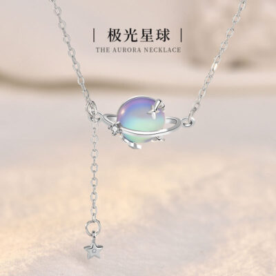Liming gốc s925 sterling bạc moonstone hành tinh vòng cổ nữ Mori loạt thiết kế thích hợp cảm giác tua xương đòn dài chuỗi