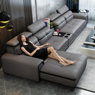 Sofa da lớp đầu da bò Bắc Âu đơn giản hiện đại sofa phòng khách căn hộ nhỏ sofa da kết hợp bộ nội thất