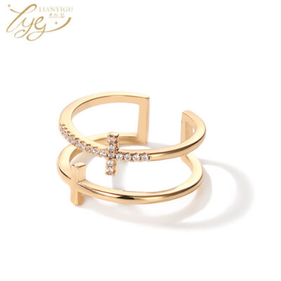 Nhẫn đeo chéo hai lớp thời trang Nhật Bản và Hàn Quốc mở đầu bằng đá zircon thời trang có thể điều chỉnh phân phối bán buôn