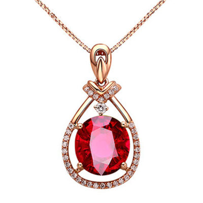 Mặt dây chuyền đá tourmaline hồng ngọc quý phái mới của châu Âu và châu Mỹ mạ vàng hồng 18K hình quả trứng mặt dây chuyền tiệc kim cương đầy đủ