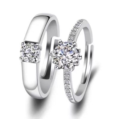 Phiên bản hàn quốc mở đầu sáng tạo nhẫn cưới nam và nữ kim cương cặp nhẫn thời trang cặp đôi mạ bạc nhẫn đôi nhà máy bán trực tiếp