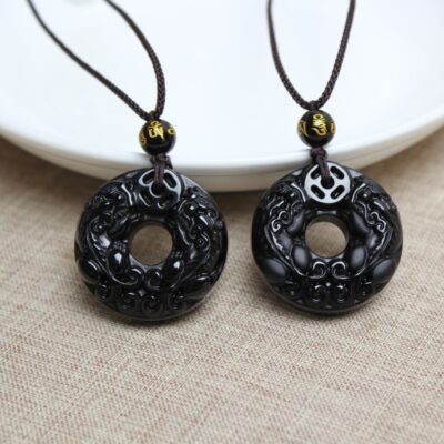 Obsidian nhà máy bán trực tiếp pha lê tự nhiên mặt dây chuyền obsidian tự nhiên đôi dũng cảm khóa an toàn mặt dây chuyền vòng cổ