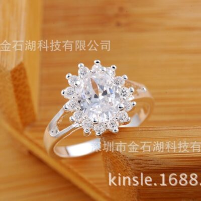 Bán buôn đồ trang sức bạc theo phong cách nóng bỏng của Taobao xu hướng tinh tế Thời trang Hàn Quốc OL khảm kim cương zircon nhẫn mặt trời pha lê zircon