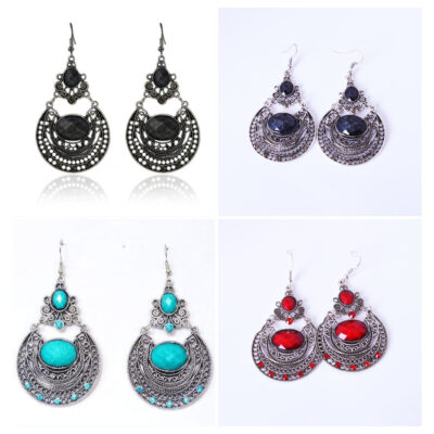 Với sự thay đổi của trang sức tai đơn giản của châu Âu và châu Mỹ, mặt dây chuyền đá quý Bohemia cung điện bông tai móc tai chạm khắc rỗng cổ điển