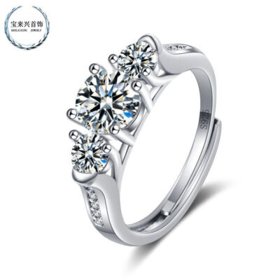 Sống miệng nhẫn moissanite nhẫn kim cương nữ D màu kim cương 1 carat cổ điển nhẫn bạc sáu móng nguồn trực tiếp bán hàng trực tiếp
