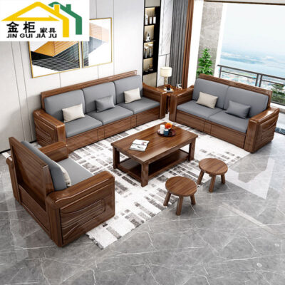 Sofa gỗ óc chó mùa đông và mùa hè sử dụng kép nội thất phòng khách mới hiện đại của Trung Quốc nhẹ nhàng kết hợp ghế sofa lưu trữ bằng gỗ sang trọng