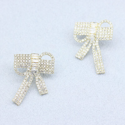 Mạ điện vàng thật s925 bông tai kim bạc Châu Âu và Mỹ Bộ Sen ánh sáng giảm tuổi sang trọng bông tai stud rhinestone bông tai nơ phụ nữ
