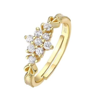 Chúc Trang Sức Nổ Sáng Siêu Flash Nhẫn Đính Đá Zircon Có Thể Điều Chỉnh Tinh Tế Đáng Yêu Nữ 14K Nhẫn Bông Tuyết
