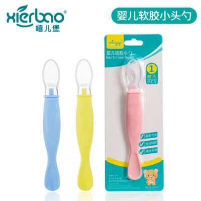 Xierbao Gói Đơn Muỗng Silicone Cho Bé Bộ Đồ Ăn Cho Bé Thìa Ăn Đầu Đầu Mềm Bằng Silicone Thìa 9236