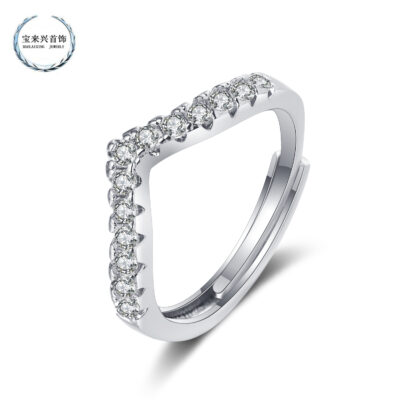 Sản phẩm phúc lợi trực tiếp Douyin Row Diamond V Row Ring Mô phỏng mạ bạc của phụ nữ Đám cưới kim cương Nhẫn kim cương Đuôi nhẫn Kết hợp xếp chồng lên nhau