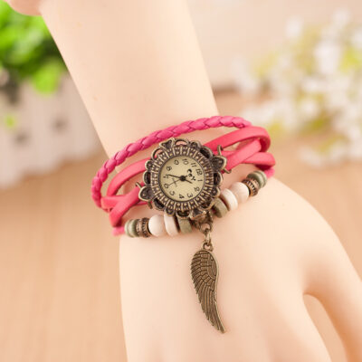 Âu Mỹ Hàn Quốc Thời Trang Retro Đồng Hồ Vòng Tay Đôi Cánh Thiên Thần Vòng Tay Đồng Hồ Dây Da Đồng Hồ Nữ Đồng Hồ