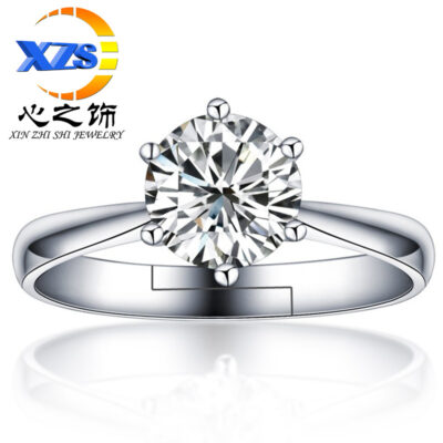 Nhẫn kim cương nữ 6 móng mô phỏng nhẫn kim cương cặp nhẫn cặp nhẫn đơn nhẫn kim cương phiên bản Hàn Quốc mở tay có thể điều chỉnh trang sức