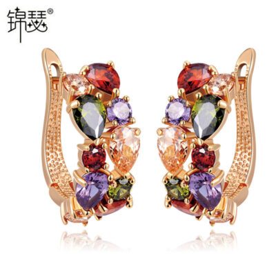 Bông tai zircon màu Jinse bông tai pha lê khảm đồng nữ thời trang Âu Mỹ cao cấp trang sức tai thích hợp bán buôn
