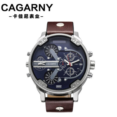 Cagarny múi giờ kép đồng hồ thạch anh nam đồng hồ lịch kinh doanh đồng hồ nam đa múi giờ mặt số lớn đồng hồ đeo tay