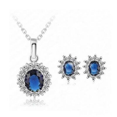 C029 Bộ Trang Sức Nổ Bộ Trang Sức Bán Chạy Nhất Châu Âu Và Mỹ Bộ 2 Bộ Sapphire Bông Tai Vòng Cổ Bông Tai Dây Chuyền Vàng
