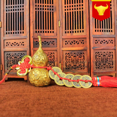 Bầu đồng nguyên chất mở bầu ngũ đế đồng xu mặt lá bầu mở nắp có che đồng trần bầu