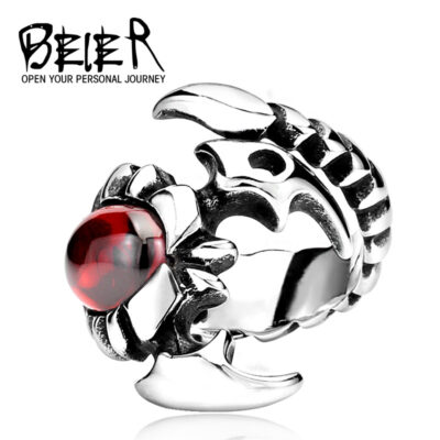 Beier Châu Âu và Mỹ theo phong cách cổ điển mở nhẫn trang sức bán buôn thép không gỉ động vật bọ cạp đá quý nhẫn nam
