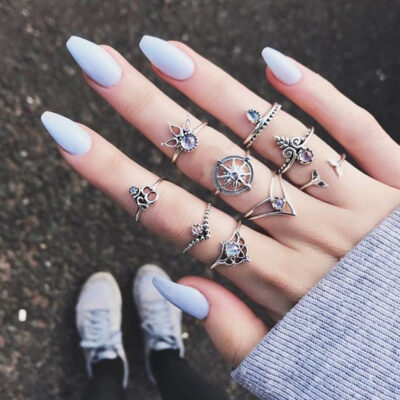 AliExpress Mới Đơn Giản Cá Tính Phóng Đại Kim Cương Bánh Lái Chéo Lá Đá Quý Bộ 9 Nhẫn Nữ Người Mẫu