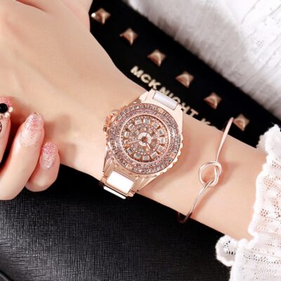 Marsalie Ceramic Xu hướng thời trang cá tính Full Diamond Ladies Watch New Rose Gold Bán buôn