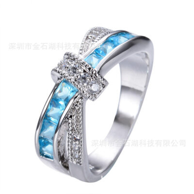 6 màu chúc nổ phong cách Âu Mỹ phong cách đá pha lê nhẫn mạ điện trang sức bạch kim tại chỗ bán buôn