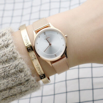 Miko mỏng rhinestone lưới dây đeo xem xu hướng thời trang phụ nữ dây đeo lưới đồng hồ đồng hồ thạch anh