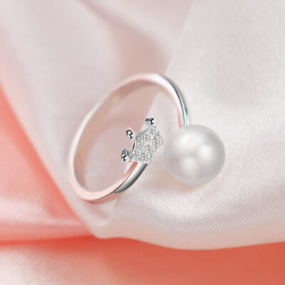 Nhẫn vương miện khảm đá zircon sống miệng vương miện nhẫn kim cương giả nhẫn ngọc trai thời trang khí chất cô gái quà tặng nhà máy bán buôn