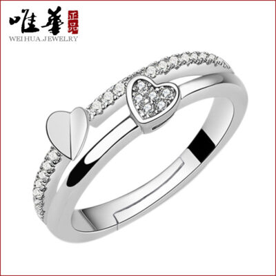 Phiên bản Hàn Quốc nhẫn bạc nữ hình trái tim khai mạc đám cưới đám cưới thời trang khảm zircon zircon nhẫn zircon Bán buôn thời trang Amazon