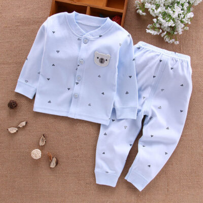 Quần áo trẻ em dài Johns cotton nguyên chất lớp A trẻ em sơ sinh quần áo trẻ em đồ ngủ mùa xuân cardigan Bộ đồ lót