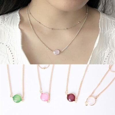 C115 Âu Mỹ cung cấp xuyên biên giới trang sức đá quý đơn giản mặt dây chuyền chuỗi hạt chuỗi xương quai xanh hai lớp vòng cổ nữ ngắn