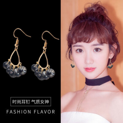 Trang sức phổ biến Hàn Quốc bông tai rhinestone dài bông tai cá tính đơn giản và linh hoạt bán buôn bông tai khí chất nữ thần đơn giản