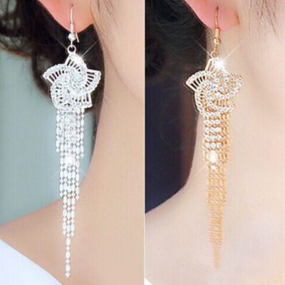 9 Vương Miện Trang Sức Hàn Quốc Phóng Đại Tua Hoa Bông Tai Bông Tai Dài Thêm Kim Cương Giả Tai Dây Bông Tai Sỉ Nữ