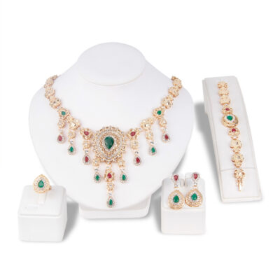 Bộ vòng cổ đá quý phong cách dân tộc phong cách châu Âu và châu Mỹ xuyên biên giới dành riêng cho bộ trang sức bông tai vòng cổ phóng đại