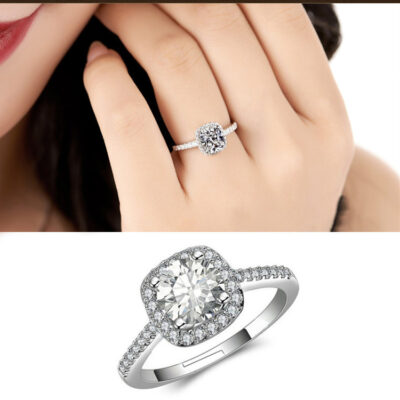 Vuông Thời Trang Hàn Quốc Đẹp Sang Trọng Bốn Móng Nhẫn Nữ Cưới Mở Nhẫn Kim Cương Zircon Pha Lê Nhẫn Bạc Bán Buôn