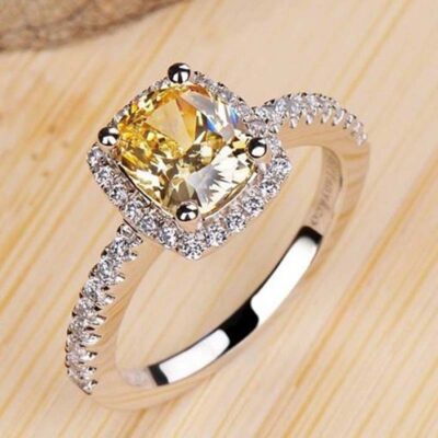JZ008 Kim cương mô phỏng cao Nhẫn mạ vàng Châu Âu và Mỹ Mẫu dành cho nữ Màu sắc nữ Carat vàng Hình dạng gối Hình vuông Nhẫn cưới kim cương Hôn nhân
