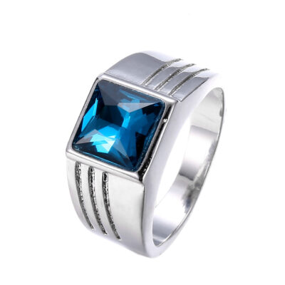 Ebay Hot Mới Nhẫn Nam Nhẫn Đính Hôn Âu Mỹ Độc Đoán Dát Nhẫn Sapphire Bán Buôn