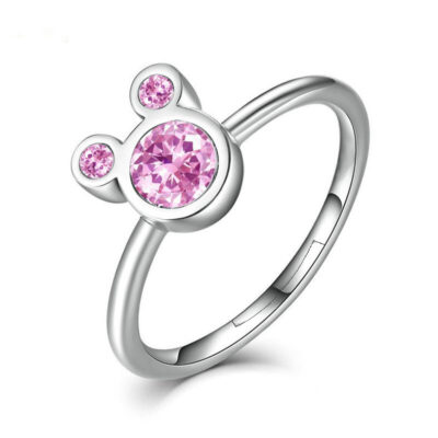 Âu Mỹ Trang Sức Thời Trang Mạ Bạch Kim Mickey Nhẫn Zircon Nữ Dễ Thương Đơn Giản Hồng Kim Cương Chuột Mickey Nhẫn Mở Nhẫn