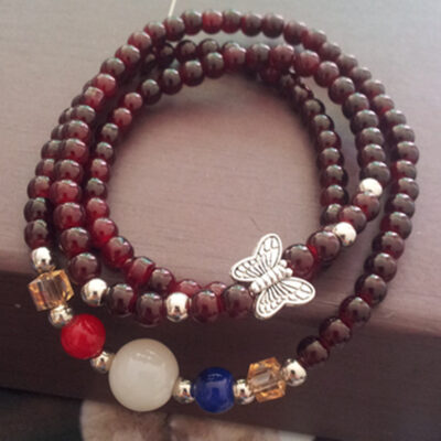 S293 Thái Bùa Hộ Mệnh Vòng Tay Pha Lê Giả Đá Garnet Trang Sức Đính Hạt Đá Quý Trắng Vòng Tay Bướm