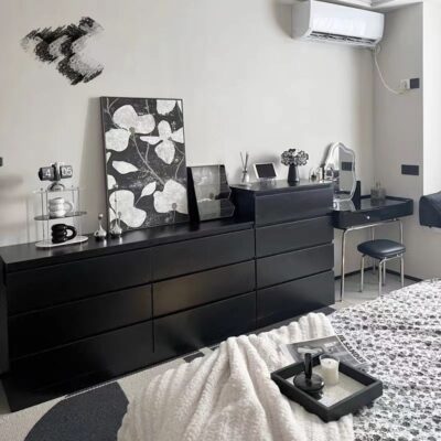Tủ ngăn kéo hiện đại đơn giản tủ lưu trữ phòng ngủ tủ phòng khách nhiều ngăn màu đen trắng kết hợp tủ đựng đồ dung tích lớn ưu đãi đặc biệt