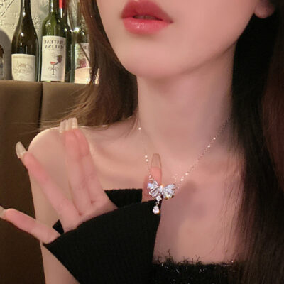 Chất lượng cao khảm vi zircon nơ giọt nước vòng cổ ánh sáng sang trọng thiết kế thích hợp trang sức vòng cổ thời trang Hàn Quốc cho phụ nữ
