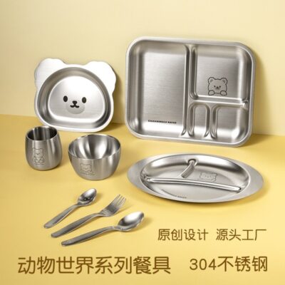 Thép Không Gỉ 304 Đĩa Trẻ Em Hoạt Hình Hình Bộ Đồ Ăn Phong Cách Dễ Thương Dày Mẫu Giáo Đĩa Thức Ăn Cho Bé Bổ Sung