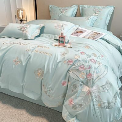 Bộ 4 món dài chủ lực cotton mùa hè 180 số cotton nguyên chất 100 vỏ chăn ga trải giường nhẹ sang trọng cao cấp chăn ga gối đệm