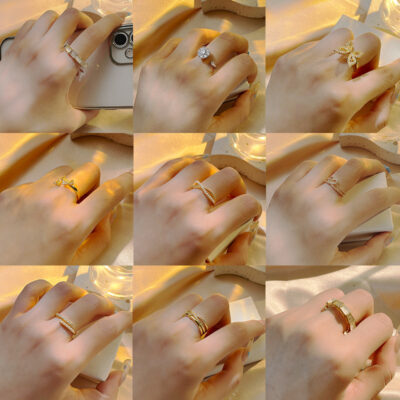 Nhẫn mở mạ vàng sang trọng nạm kim cương kiểu Âu Mỹ dành cho nữ kiểu retro lạnh kiểu bướm nhẫn lưới kiểu đuôi nóng đỏ