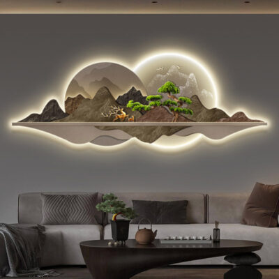 Phong cách Trung Quốc mới chào mừng cây thông trang trí phòng khách tranh phong cảnh khí quyển sofa nền tranh treo tường phòng trà treo tranh đèn phát sáng tranh