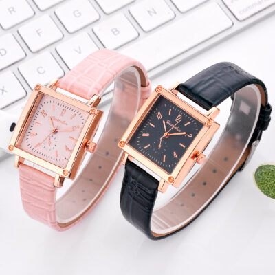 Đồng hồ kỹ thuật số khía cạnh vuông đơn giản mới phù hợp với tất cả các trận đấu dây đồng hồ thạch anh nữ tấm nhỏ đồng hồ nữ thời trang