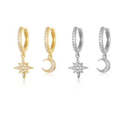 Bông tai ngôi sao và mặt trăng bất đối xứng mới xuyên biên giới châu Âu và Mỹ bán chạy bông tai đầy bông tai zircon bông tai bông tai thời trang phụ nữ