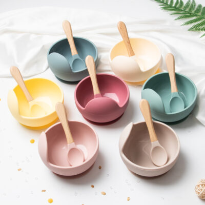 Bé Silicone Bổ Sung Thức Ăn Bộ Thìa Bát Hút Cho Bé Bát Nấu Ăn Chống Rơi Bữa Ăn Huấn Luyện Trẻ Em Ăn Bát Bộ Đồ Ăn