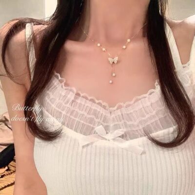 Vòng cổ Zircon ngọc trai hình bướm Thời trang nữ Thiết kế thích hợp chuỗi xương đòn Tính khí hợp thời trang Phụ kiện vòng cổ cao cấp đa năng